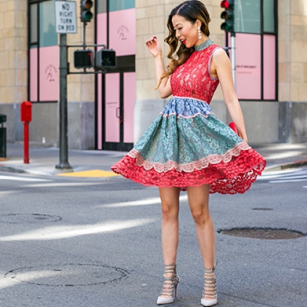 Alexis rainbow lace vadette dress NWOT XS